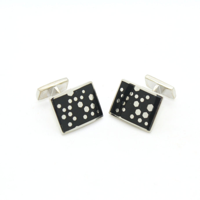 Silvertone Black Dot Design Cuff Links With Jewelry Box - Ferrecci USA 