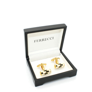 Goldtone Black & White Cuff Links With Jewelry Box - Ferrecci USA 