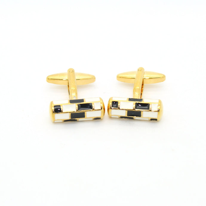 Goldtone Black & White Cuff Links With Jewelry Box - Ferrecci USA 