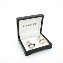 Load image into Gallery viewer, Silvertone Round Gold Lining Rectangle Cuff Links With Jewelry Box - Ferrecci USA 
