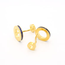 Load image into Gallery viewer, Goldtone Blue Round Lining Cuff Links With Jewelry Box - Ferrecci USA 
