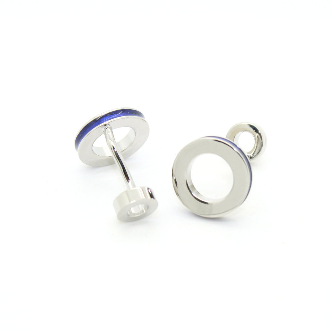 Silvertone Blue Round Lining Cuff Links With Jewelry Box - Ferrecci USA 