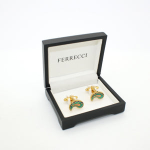 Goldtone Paisley Design Cuff Links With Jewelry Box - Ferrecci USA 