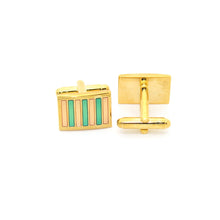 Load image into Gallery viewer, Goldtone Mint &amp; Pink Stripe Cuff Links With Jewelry Box - Ferrecci USA 
