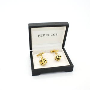 Goldtone Dice Cuff Links With Jewelry Box - Ferrecci USA 