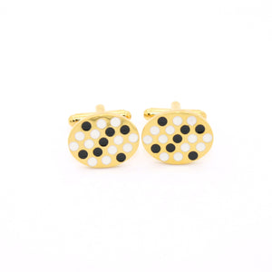 Goldtone Black White Oval Cuff Links With Jewelry Box - Ferrecci USA 