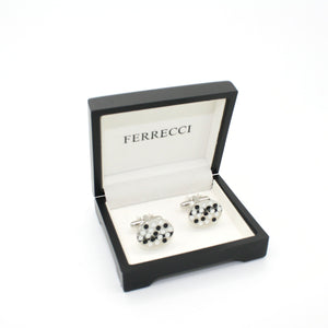 Silvertone Black White Oval Cuff Links With Jewelry Box - Ferrecci USA 