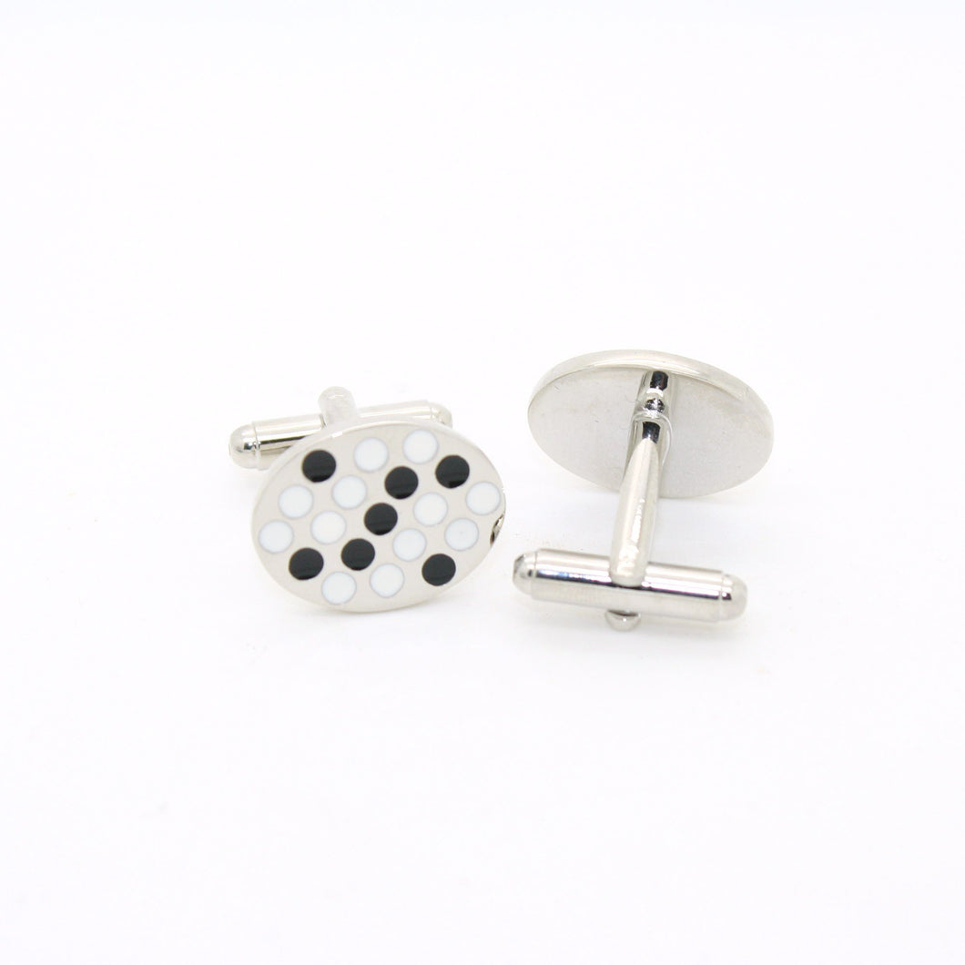 Silvertone Black White Oval Cuff Links With Jewelry Box - Ferrecci USA 