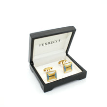 Load image into Gallery viewer, Goldtone Sky Blue Cuff Links With Jewelry Box - Ferrecci USA 
