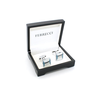 Silvertone Sky Blue Cuff Links With Jewelry Box - Ferrecci USA 