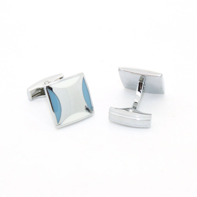 Silvertone Sky Blue Cuff Links With Jewelry Box - Ferrecci USA 