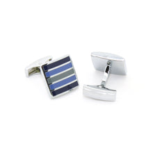 Load image into Gallery viewer, Silvertone Blue Stripe Cuff Links With Jewelry Box - Ferrecci USA 
