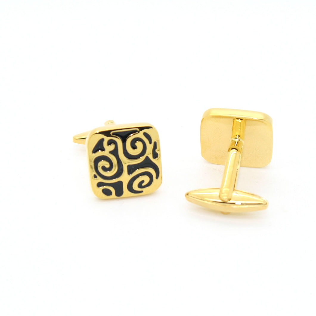 Goldtone Black Design Cuff Links With Jewelry Box - Ferrecci USA 