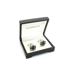 Load image into Gallery viewer, Silvertone Black Cuff Links With Jewelry Box - Ferrecci USA 
