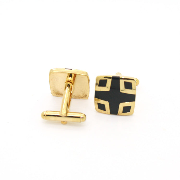 Goldtone Black Cuff Links With Jewelry Box - Ferrecci USA 