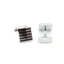 Load image into Gallery viewer, Silvertone Burgundy Stripe Cuff Links With Jewelry Box - Ferrecci USA 
