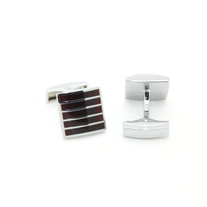 Silvertone Burgundy Stripe Cuff Links With Jewelry Box - Ferrecci USA 