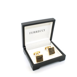 Goldtone Burgundy Stripe Cuff Links With Jewelry Box - Ferrecci USA 