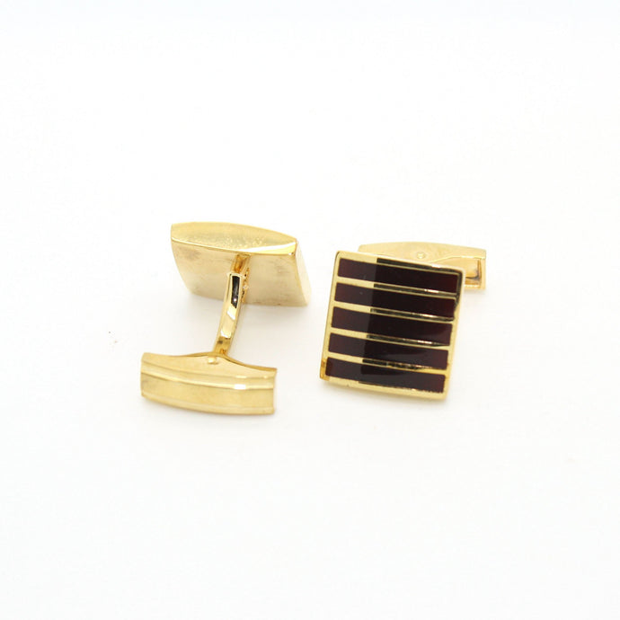 Goldtone Burgundy Stripe Cuff Links With Jewelry Box - Ferrecci USA 