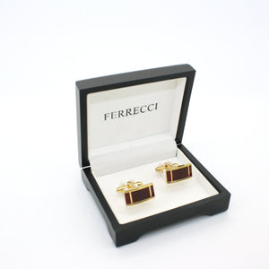 Goldtone Burgundy Cuff Links With Jewelry Box - Ferrecci USA 