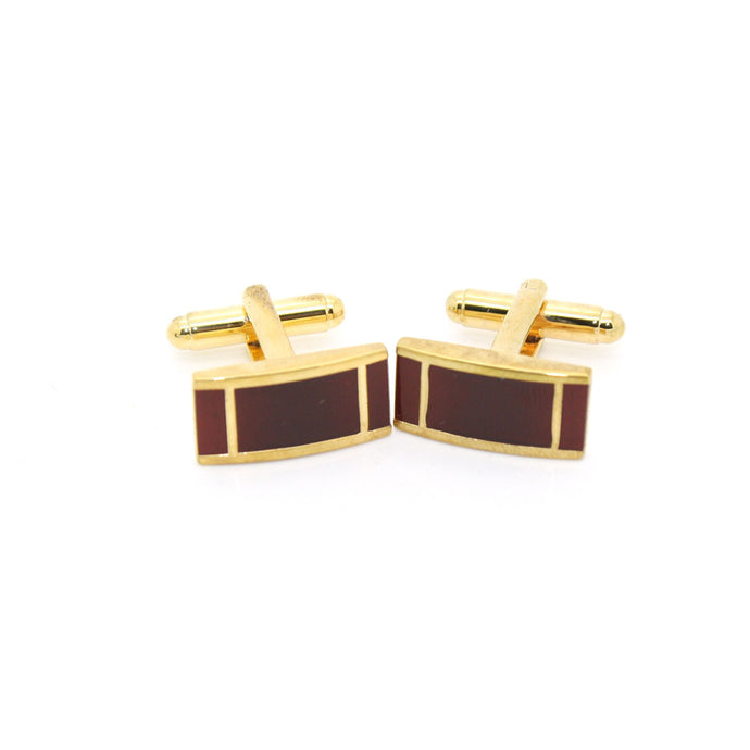 Goldtone Burgundy Cuff Links With Jewelry Box - Ferrecci USA 