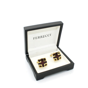 Goldtone Burdungy DesignCuff Links With Jewelry Box - Ferrecci USA 