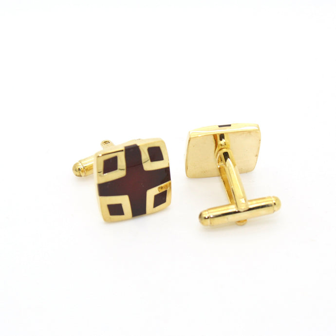 Goldtone Burdungy DesignCuff Links With Jewelry Box - Ferrecci USA 