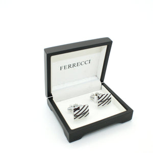 Silvertone Stripe Cuff Links With Jewelry Box - Ferrecci USA 