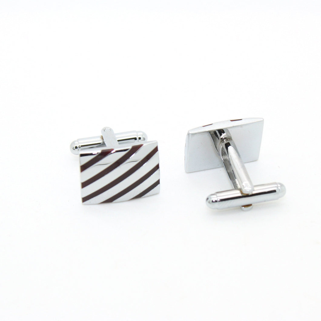 Silvertone Stripe Cuff Links With Jewelry Box - Ferrecci USA 