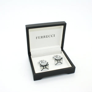 Silvertone Enamel Cuff Links With Jewelry Box - Ferrecci USA 
