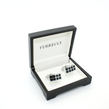 Load image into Gallery viewer, Silvertone Black Checker Rectangle Cuff Links With Jewelry Box - Ferrecci USA 
