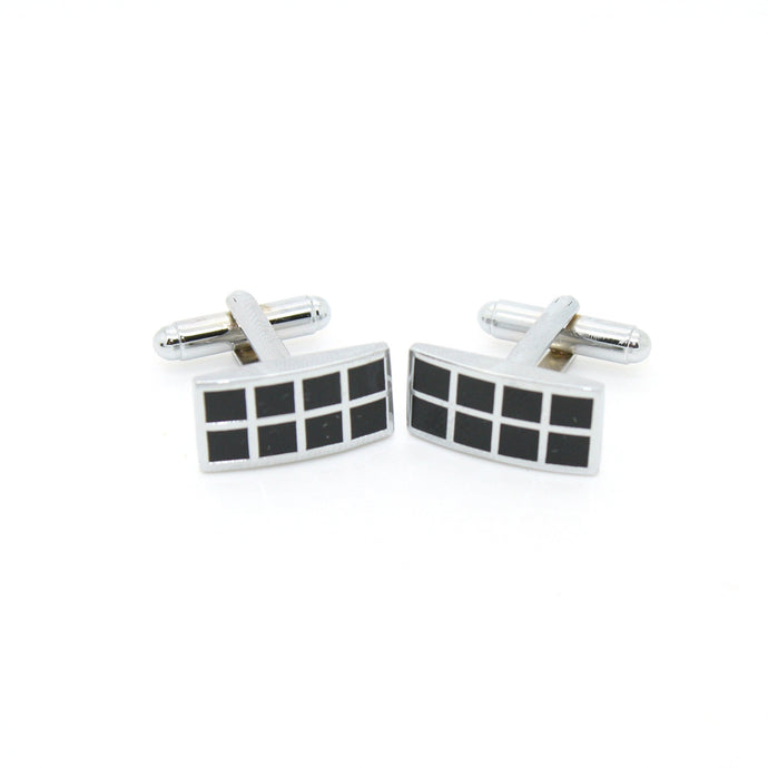 Silvertone Black Checker Rectangle Cuff Links With Jewelry Box - Ferrecci USA 