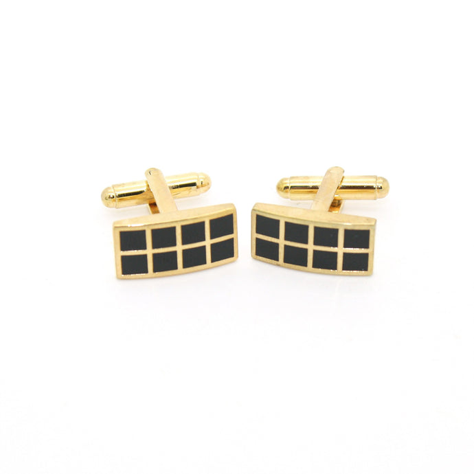 Goldtone Black Checker Rectangle Cuff Links With Jewelry Box - Ferrecci USA 