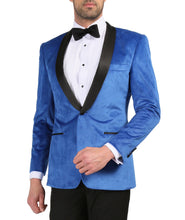 Load image into Gallery viewer, Enzo Royal Blue Slim Fit Velvet Shawl Tuxedo Blazer - Ferrecci USA 
