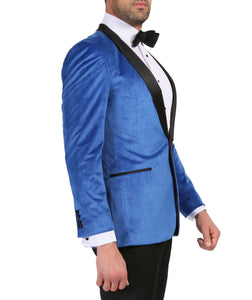 Enzo Royal Blue Slim Fit Velvet Shawl Tuxedo Blazer - Ferrecci USA 