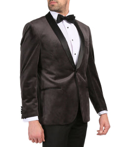 Enzo Grey Slim Fit Velvet Shawl Collar Tuxedo Blazer - Ferrecci USA 