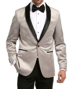 Enzo Light Grey Velvet Slim Fit Shawl Lapel Tuxedo Men's Blazer - Ferrecci USA 