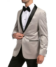 Load image into Gallery viewer, Enzo Light Grey Velvet Slim Fit Shawl Lapel Tuxedo Men&#39;s Blazer - Ferrecci USA 
