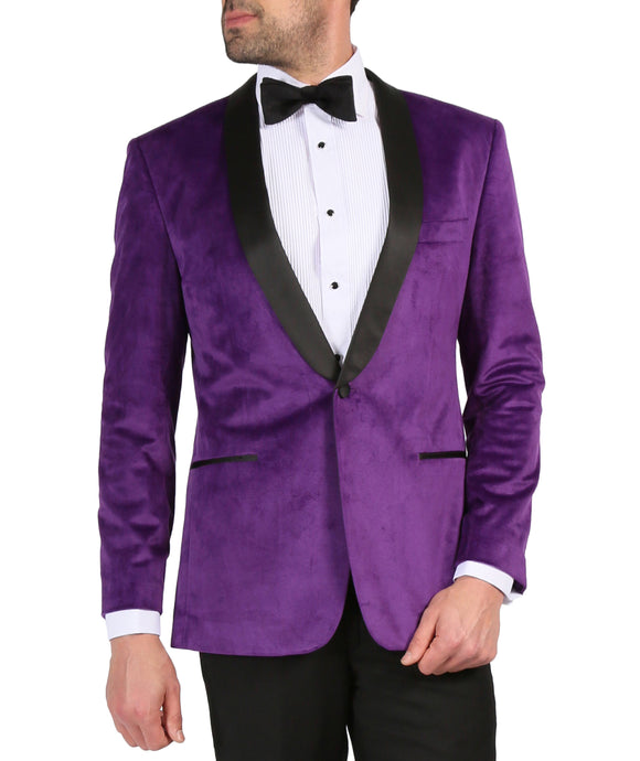 Enzo Purple Slim Fit Velvet Shawl Tuxedo Blazer - Ferrecci USA 