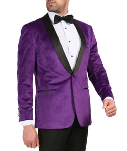 Enzo Purple Slim Fit Velvet Shawl Tuxedo Blazer - Ferrecci USA 
