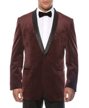 Load image into Gallery viewer, Enzo Burgundy Slim Fit Velvet Shawl Collar Tuxedo Blazer - Ferrecci USA 
