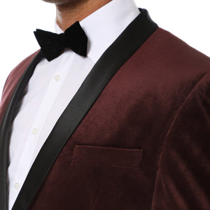 Enzo Burgundy Slim Fit Velvet Shawl Collar Tuxedo Blazer - Ferrecci USA 