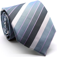 Load image into Gallery viewer, Mens Dads Classic Grey Striped Pattern Business Casual Necktie &amp; Hanky Set EO-6 - Ferrecci USA 
