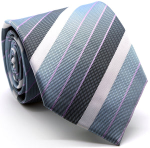 Mens Dads Classic Grey Striped Pattern Business Casual Necktie & Hanky Set EO-6 - Ferrecci USA 