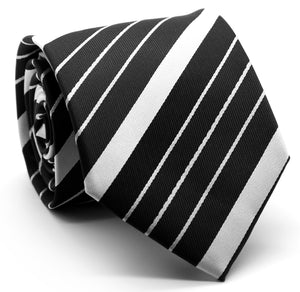 Mens Dads Classic Black Striped Pattern Business Casual Necktie & Hanky Set EO-8 - Ferrecci USA 
