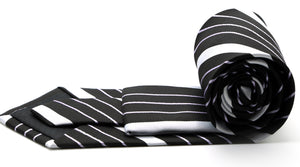 Mens Dads Classic Black Striped Pattern Business Casual Necktie & Hanky Set EO-8 - Ferrecci USA 