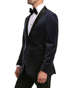 Enzo Navy Velvet Slim Fit Shawl Lapel Tuxedo Men's Blazer - Ferrecci USA 