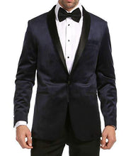 Load image into Gallery viewer, Enzo Navy Velvet Slim Fit Shawl Lapel Tuxedo Men&#39;s Blazer - Ferrecci USA 

