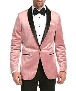 Enzo Pink Slim Fit Velvet Shawl Tuxedo Blazer - Ferrecci USA 