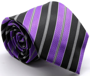 Mens Dads Classic Purple Striped Pattern Business Casual Necktie & Hanky Set F-1 - Ferrecci USA 